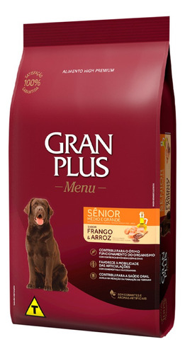 Alimento Gran Plus Menu para cão senior de raça média e grande sabor frango e arroz em sacola de 15kg