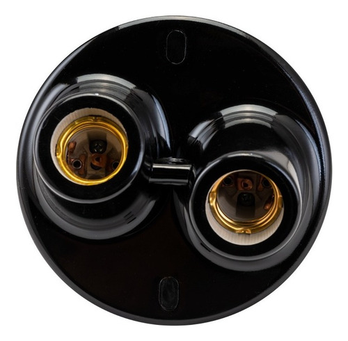 Plafon Plafonier Duplo Bocal De Porcelana E27 100w Cor Preto