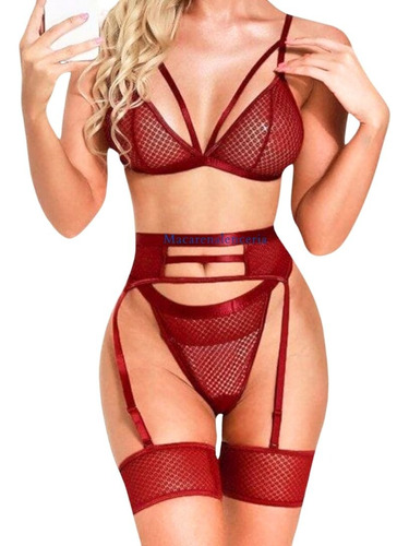 Conjunto De Lenceria Sexy De Dama 5 Piezas, Incluye Liguero