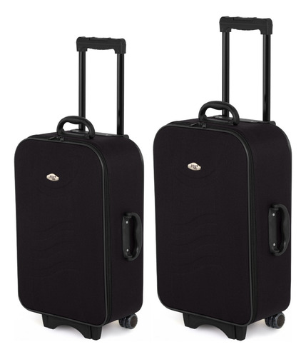 Bolsa 2 Peças Para Viagem Com Rodinhas Pequena E Média Acambamento Dos Ferragens Preto Cor Preta Correia De Ombro Preto Desenho Do Tecido Lisa