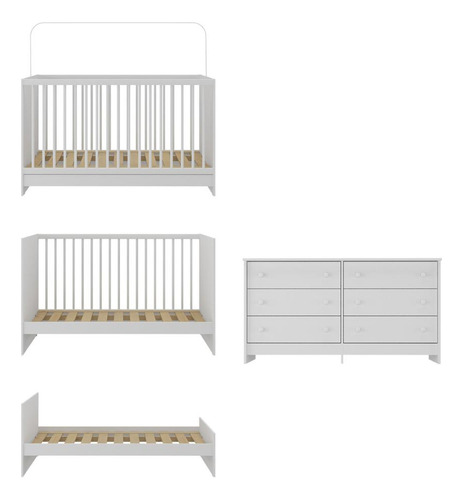 Berço 3 Em 1 Com Cômoda Framboesa Multimóveis Mp4295 Cor Branco