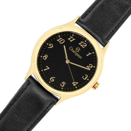 Relógio Masculino Dourado Champion Pulseira De Couro Preta