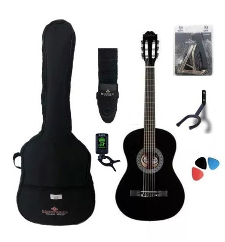 Kit Violao Estudante Nylon Waldman Acustico Cl1 Preto