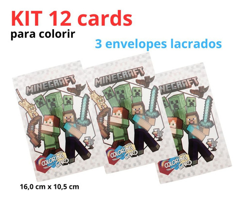 Kit 12 Super Cards Para Colorir Minecraft Papel 180g