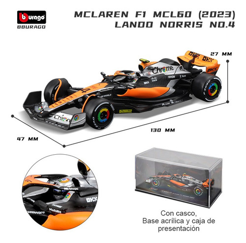 Bburago 1:43 2023 F1 Mclaren Mcl60 #4 Modelo De Carro De Lan
