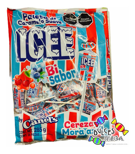 Paleta Icee Caramelo Suave Bisabor Moracereza C/40 Pz Aprox