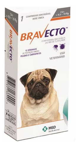 Kit Com 4 Antipulgas Bravecto Para Cães De 4,5 A 10kg 250mg