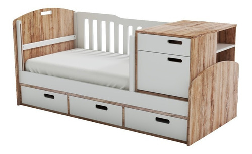 Imagen 2 de 8 de Cuna Funcional Laqueada Cama Baranda Movil Cajonera Y Baul