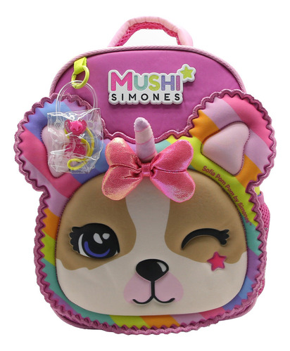 Mochila Escolar Simones Mushi Smile Color Rosa Diseño de la tela Liso