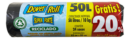 Saco Para Lixo Super Forte Reciclado 50L 20un + 20% - Dover Roll