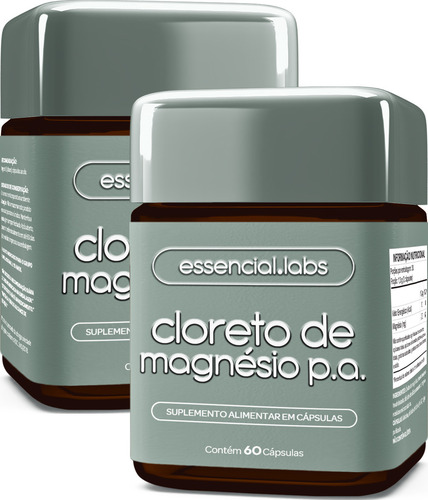 02 POTES do CLORETO de MAGNÉSIO P.A. 260mg por dose 60 Cápsulas Fórmula Desenvolvida para a Recuperação Muscular e Performance