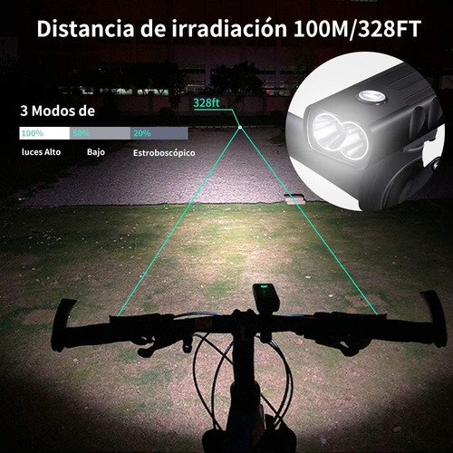 Imagen 7 de 7 de Lampara Luz Recargable Para Bicicleta