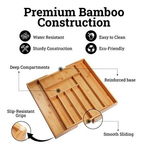 Organizador Cajon Extensible Bambu Cuberteria Bandeja