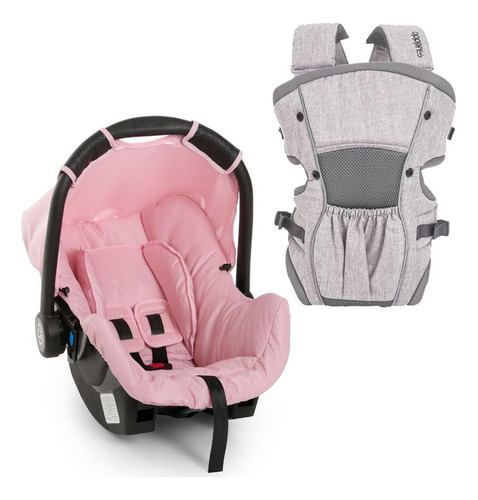 Kit Bebê Conforto Grid Rosa (0 A 13 Kg) Com Canguru Muuv