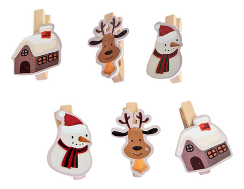 4 X 6 Piezas Clips De Madera Navideños Clips Lindos Para