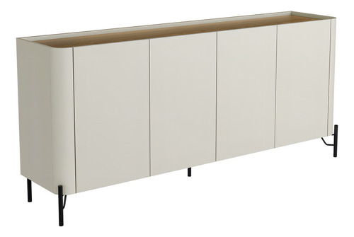 Balcão Buffet 180cm Porta Lisa 100% Mdf Com Pés Em Metal Cor Louro E Luna Com Preto