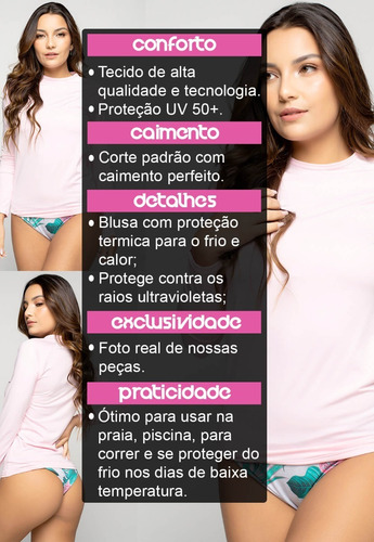 Imagem 6 de 8 de Blusa Feminina Proteção Uv Manga Longa Cores Lisa Térmica