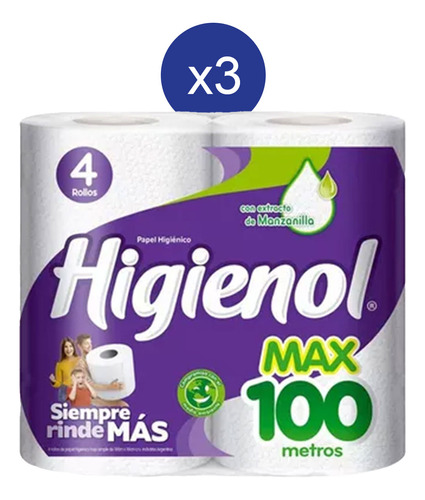 Pack Papel Higiénico Higienol Max Hoja Simple 100 Metros