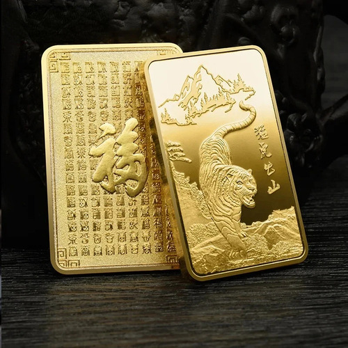 Lingote De Acero Oro Plata Dinero $ Suerte Feng Shui