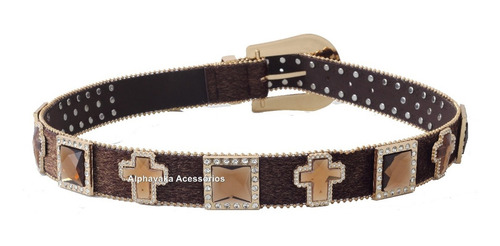 Imagem 3 de 4 de Cinto Feminino Country Marrom Strass Ponteira Fivela Metal