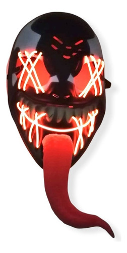 Máscara Careta De Venom Luces Led Halloween Color Negro Luces Naranja
