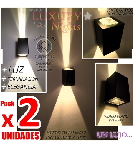 Imagen 1 de 9 de Aplique Exterior Pared Lente Lámpara Led 10w Potente Pack X2