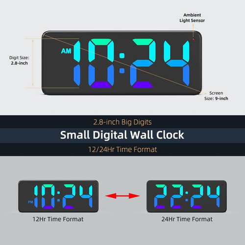 Reloj De Pared Digital Led Pantalla Rgb, Dígitos Grand...