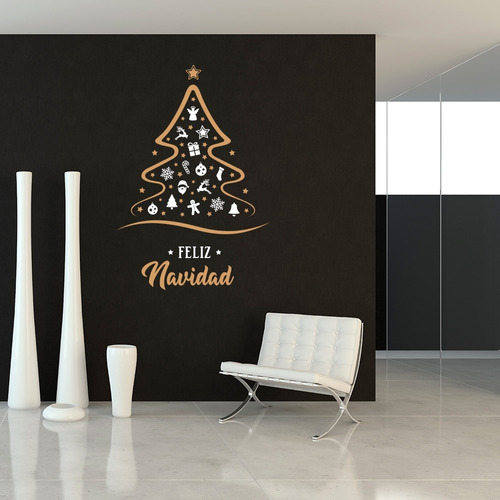 Vinilo Decorativo Arbol De Navidad Feliz 2pz