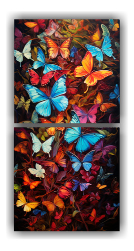 140x70cm Set 2 Lienzos De Tela Mariposas Abstractas Pintura