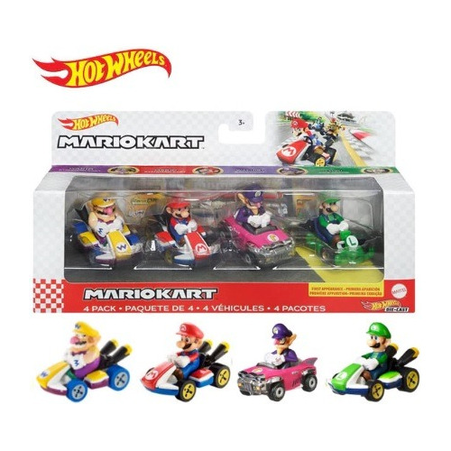 Hot Wheels Mariokart Pack 4 Wario/ Mario/ Waluigi/ Luigi