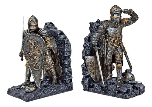 Diseño Toscano Arthurian Knight Bookends, Piedra Gris, 8 Pu