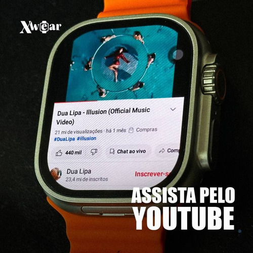 Smartwatch Relógio 4g Ultra chip Wi-fi Gps 16gb E 2gb Ram Caixa Prateado Pulseira Laranja Bisel Prateado Desenho da Pulseira Mesh xwear