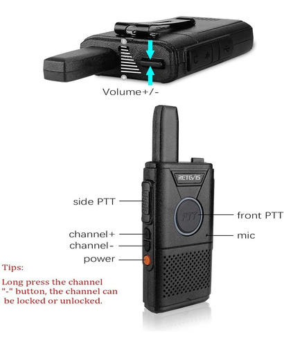 Rádio Walkie Talkie Mini Dual Ptt Recarregável Retevis Rt18