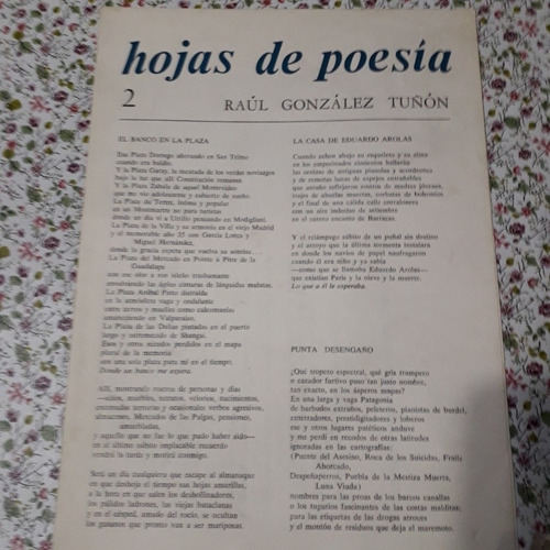 Hoja De Poesía 2 Raúl González Tuñón. Testigo. 1974