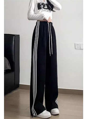 Pantalones Deportivos Anchos A Rayas Grises For Mujer, Pant
