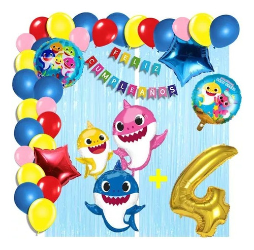 Combo De Globos Baby Shark Cortina Numero Arco Cotillón