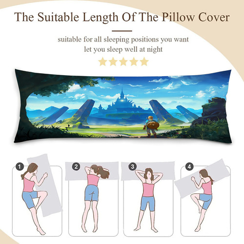 Cojin Almohada Larga Zelda Link Paisaje Castillo 45x110cm Diseño de la tela Lisa