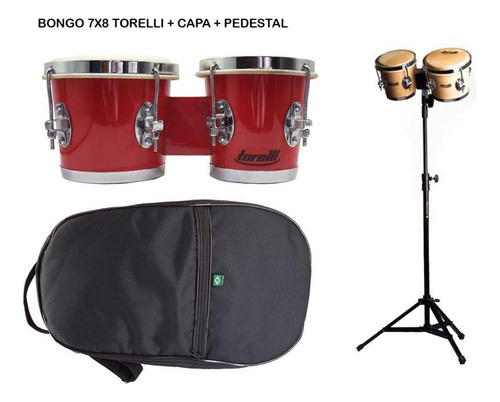 Kit Bongo Torelli Vermelho 7x8 Tb011 + Pedestal Hpb01 + Capa