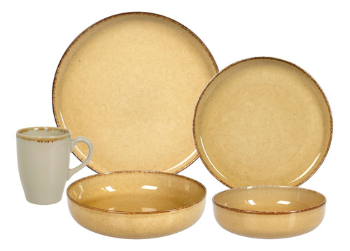 Imagen 1 de 10 de Set 20 Piezas Plato Playo Postre Bowl Hondo Taza Porcelana