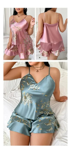 Pijamas Com Alça Solta Estampada Tamanho Grande