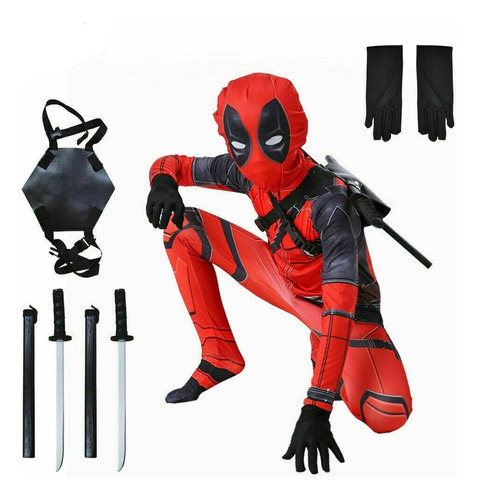 Deadpool Superhéroe Mono Cosplay Disfraz + Mochila + Espadas