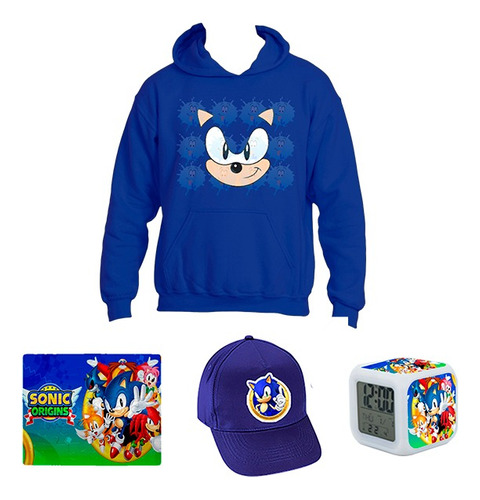 Pack Dia Del Niño Poleron Sonic Jockey Reloj Puzzle Niño/a