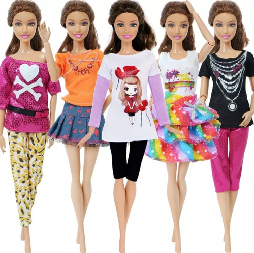 Ropa Muñecas Set  5 Tenidas A La Moda Estilo Barbie 