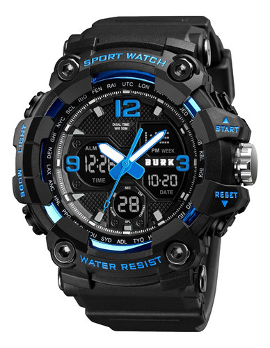 Reloj Militar Digital Burk 1742 Alarma Luz Cronometro ! Color de la malla Azul