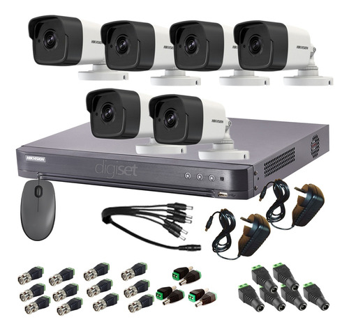 Kit Seguridad Hikvision Dvr 8ch 6 Camaras Exterior Conector