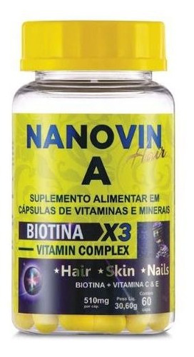 Suplemento Cresce Cabelo Biotina - 60 Cápsulas Nanovin A