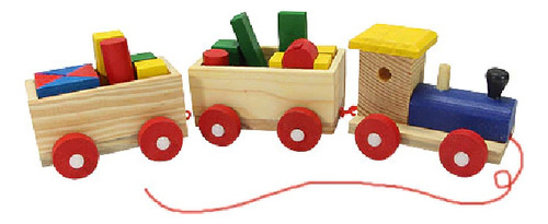 Tren De Carga De Madera Con Bloques De Construccion