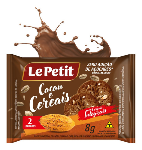Biscoito/bolacha Sem Açucar Sabor Cacau E Aveia- 180 Sachês