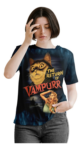 Playera/ Blusa Mujer Gato Vampiro Moda Halloween Retro