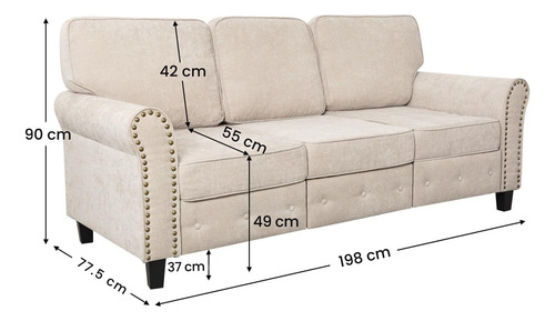Sofa De Lino 3 Plazas Con Patas De Madera Beige Beige Diseño De La Tela